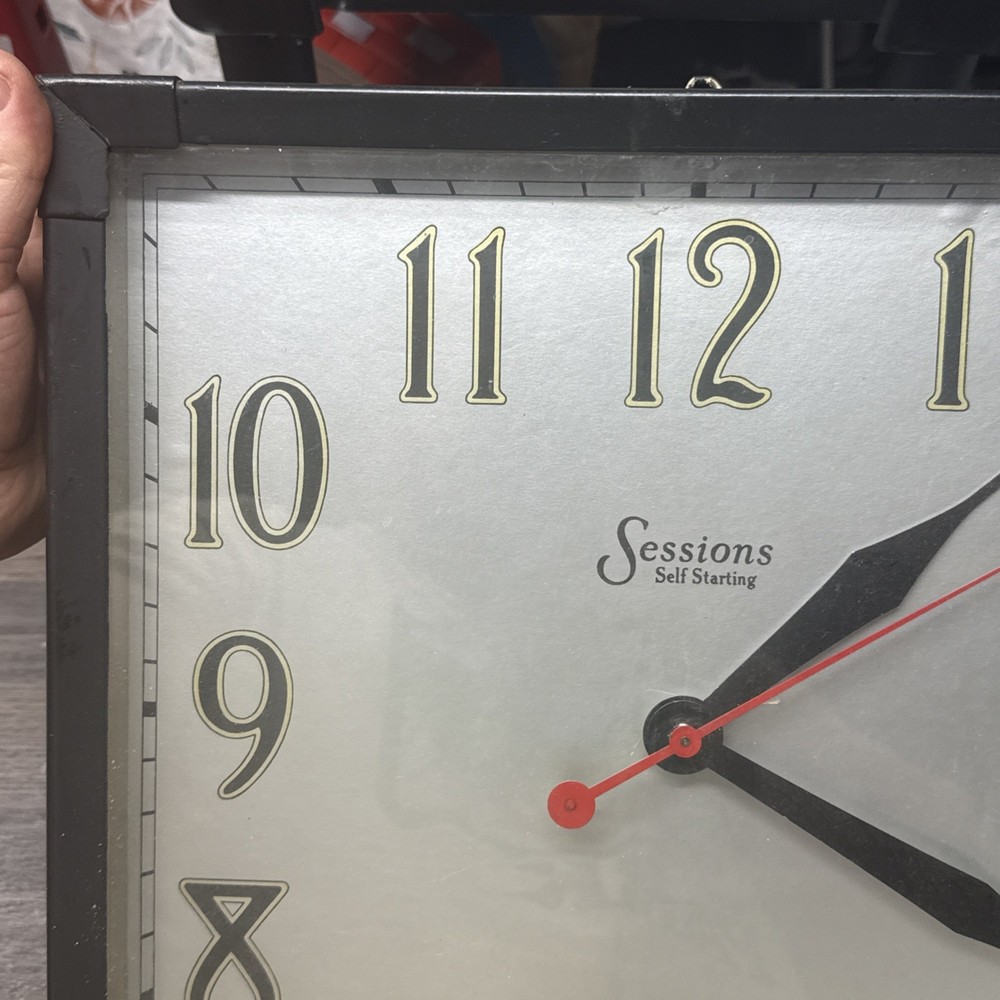 1940's Industrial Retro Style Sessions Massive Square Wall Clock READ!