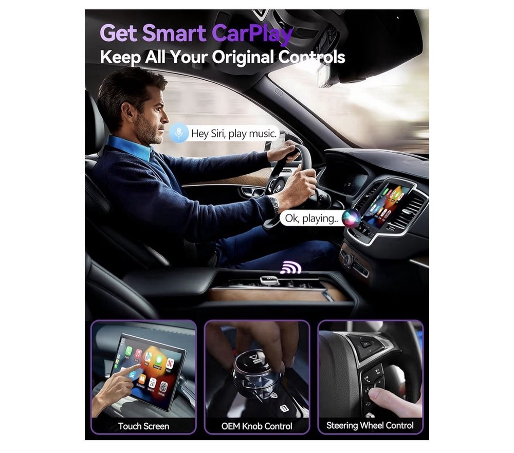 Wireless CarPlay Adapter for Apple iPhone & Android Auto USB Adapter Plug & Play