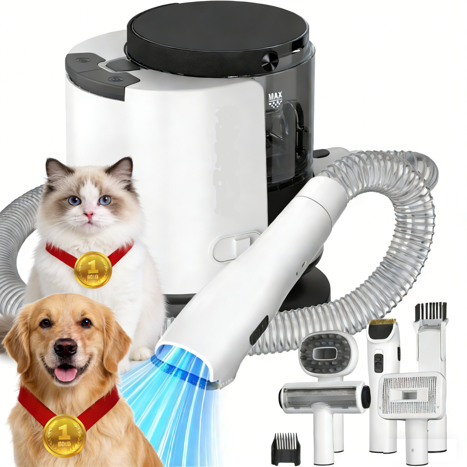 Dog & Cat Pet Grooming Vacuum Kit, 12000Pa Suction, 1.5L Large Capacity, 5 Tools