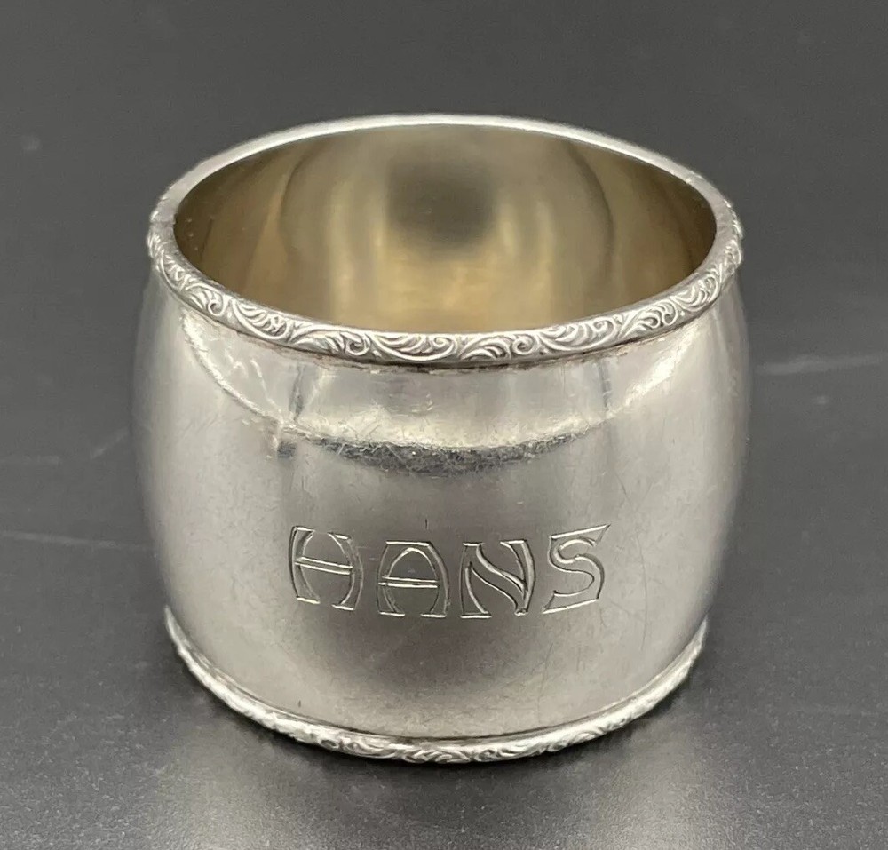 800 Sterling Silver Napkin Ring Name Engraved “HANS” German