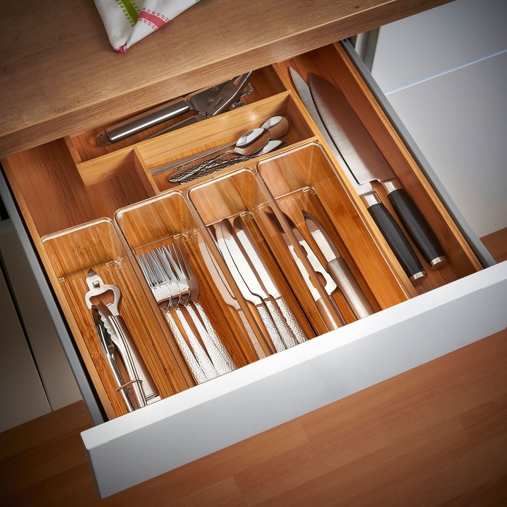 Clear Drawer Organizer Bins 8 Pack Stackable Storage Bins for Cutlery Vanity ...