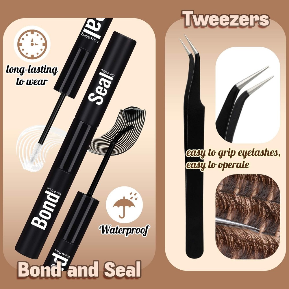 Brown Lash Clusters 320 Pcs Lash Extension Kit DIY Eyelash Extensions Kit Nat...