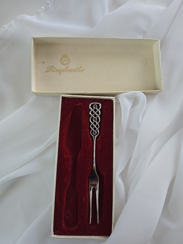 Vintage David Andersen 830 Silver Ringebu Pattern Olive Fork in Original Box