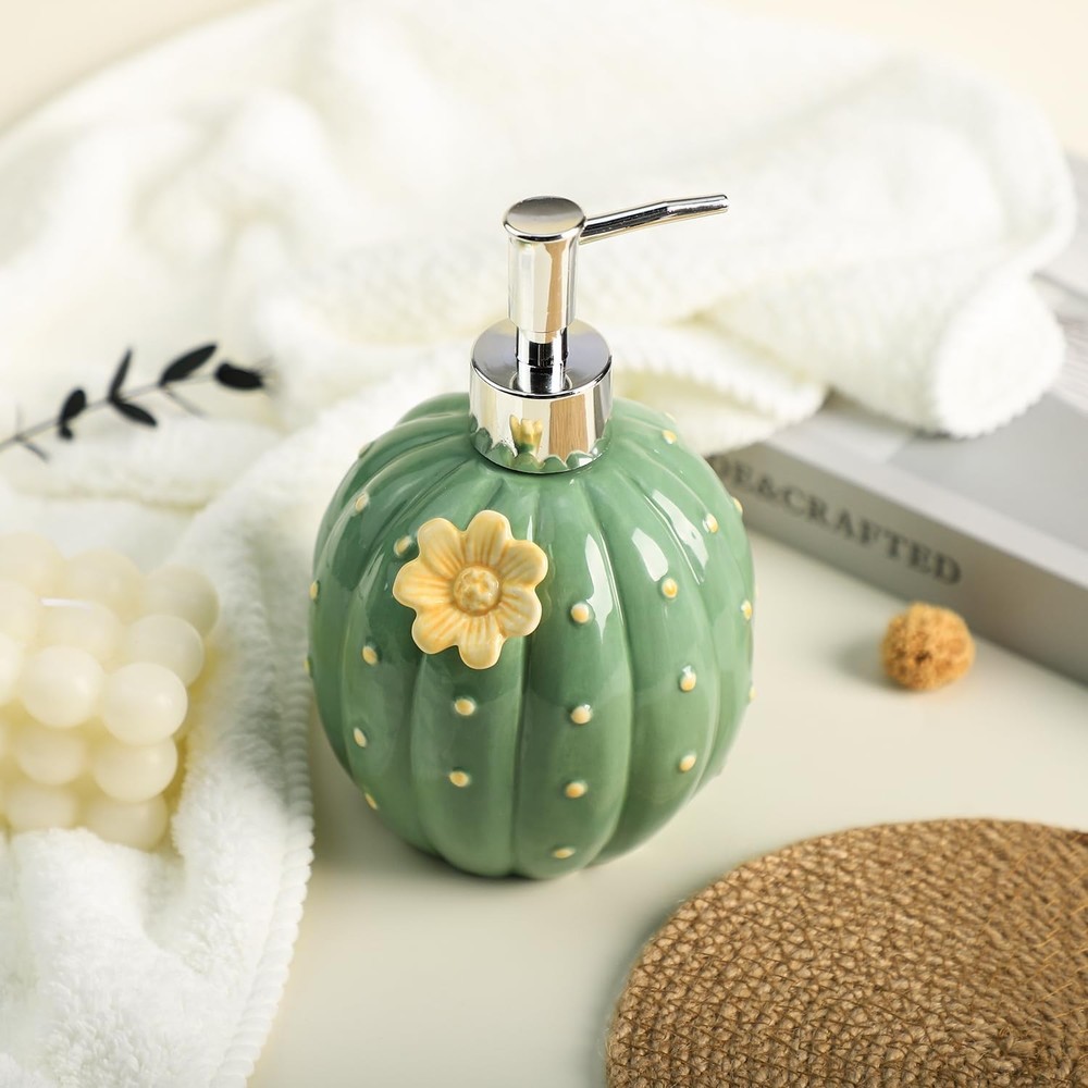Cactus with Yellow Pattern Soap Dispenser with Pump, Refillable Lotion Soap B...