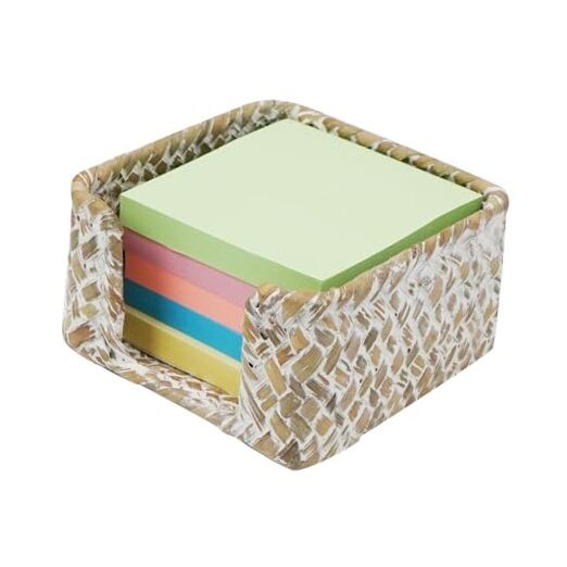 Sticky Note Holder Seagrass Post It Note Dispenser Woven 3 x 3 Inch Whitewash