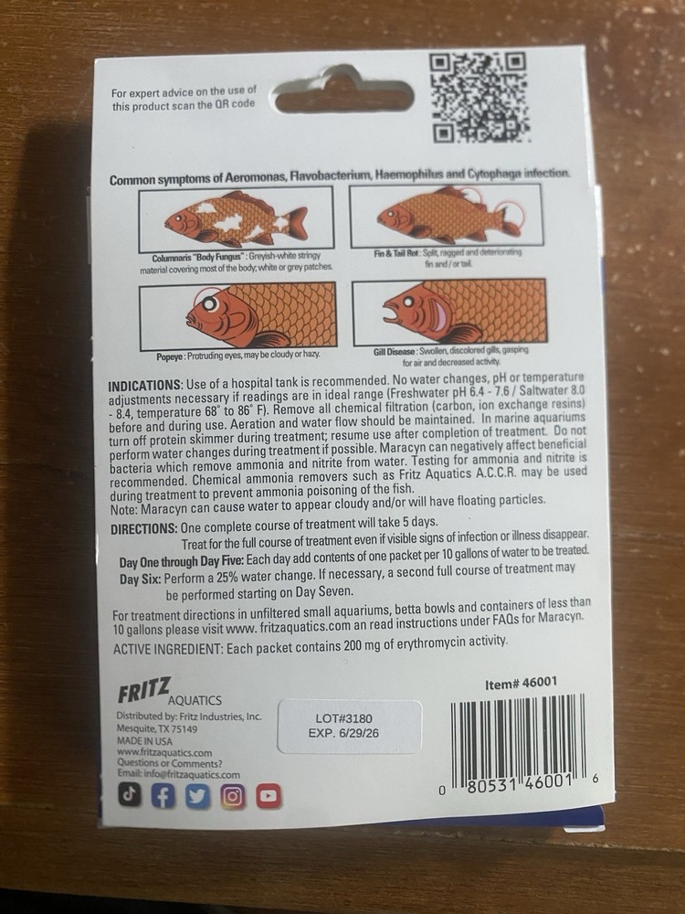 Fritz Maracyn Anti-bacterial Medication 10 Pack Part# 46001