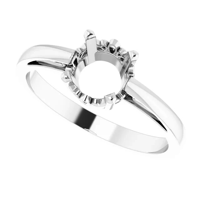 6.5mm Silver Round Ring Setting Scroll Solitaire Ring Mount Sterling 4 Prong
