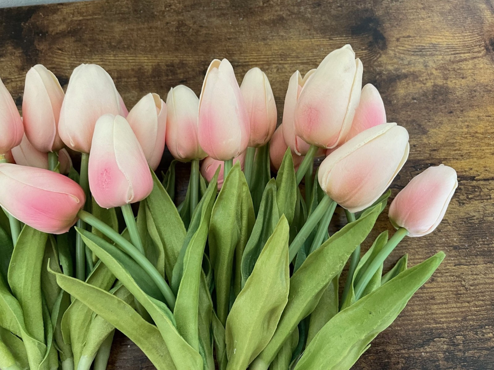 Real Touch Silk Pink Tulips, variegated color, 24 total, 13" Tall NWOT