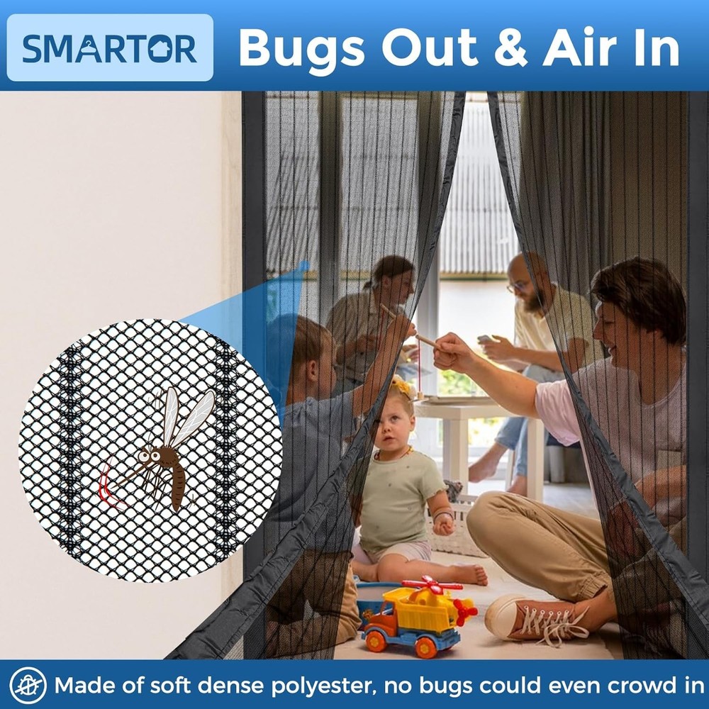 Magnetic Screen Door for 36"x82" Openings - Easy Install Polyester Mesh