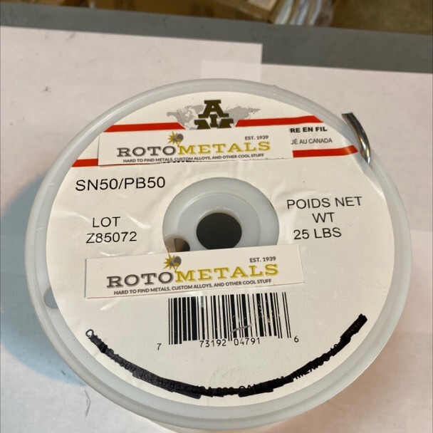 50/50 Tin / Lead 1/8"Diam Solid Wire Solder 25 Pound Spool