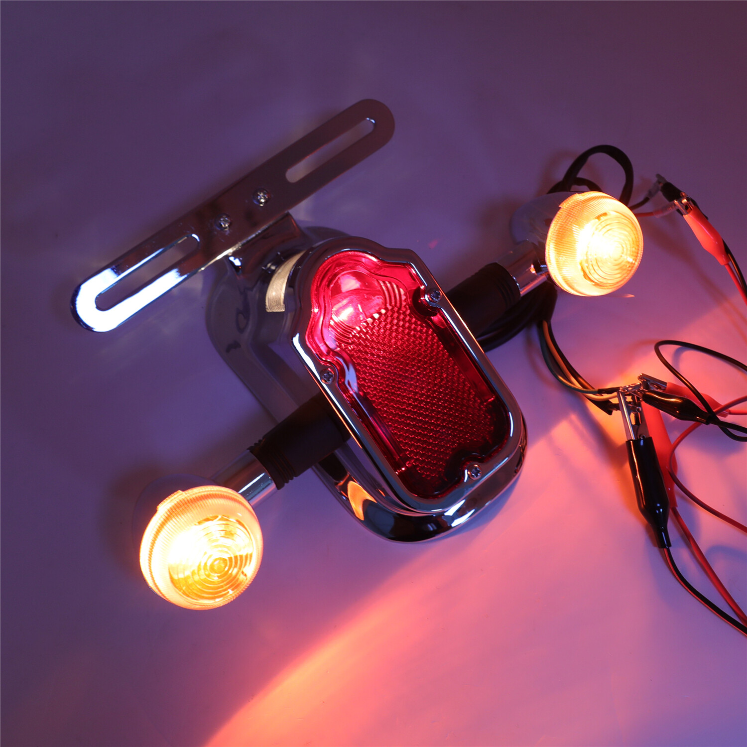 Motorcycle Metal Chrome Tombstone Brake Tail w/ Light Signal For Harley Big Twin