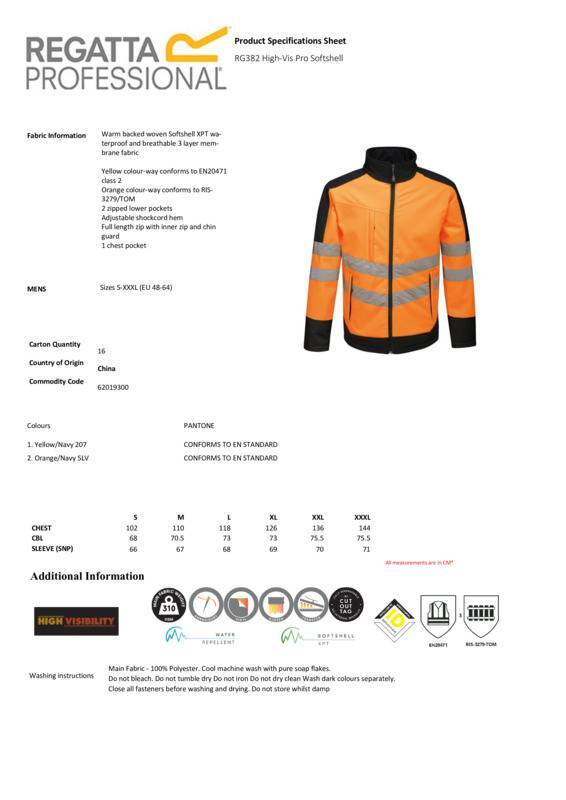 Regatta High Visibility Pro Softshell Jacket TRA625 - Men's Protected Work Coat