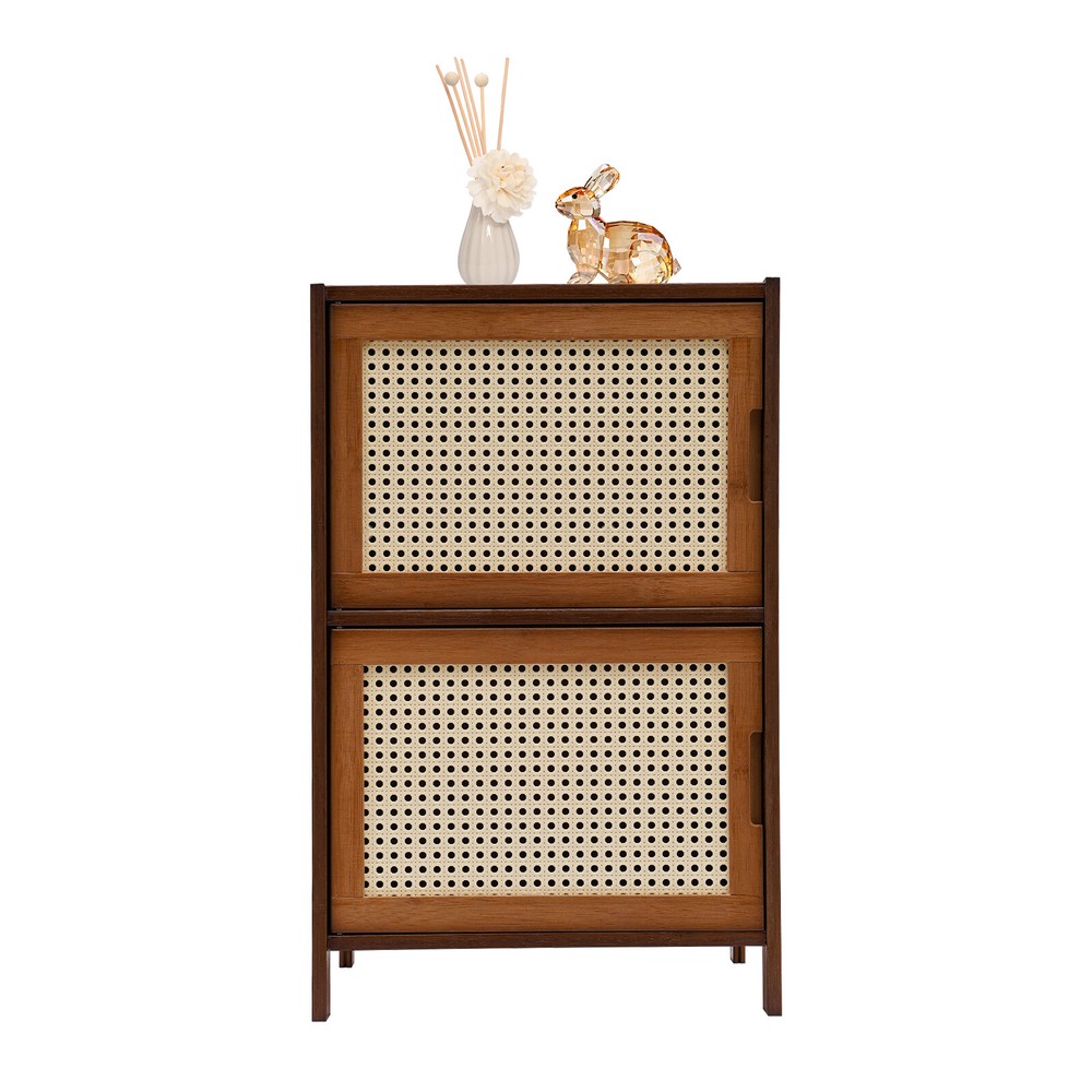 Modern Design Bamboo Bedside Table 2 Tier Nightstand Floor Standing