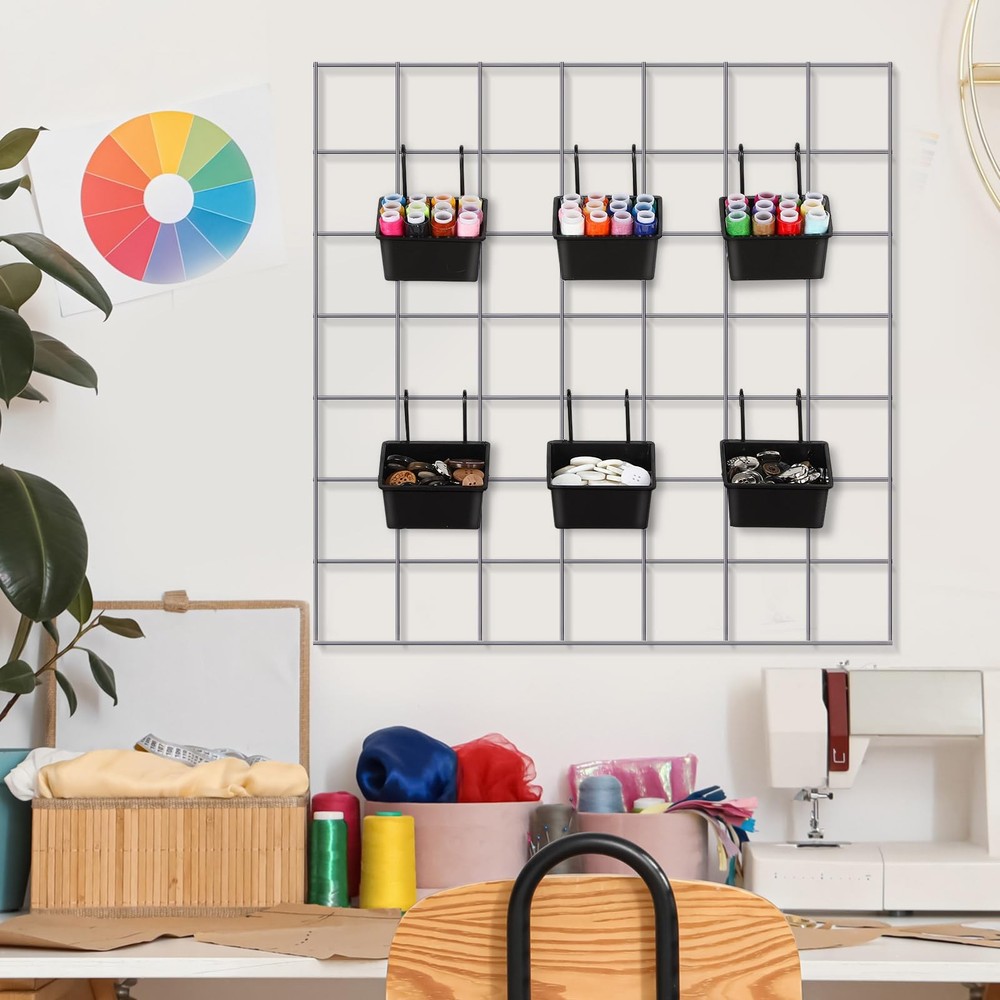 6 Pcs Grid Wall Storage Bin with Hooks, Square Shape Hanging Baskets, 3.5 x 2...