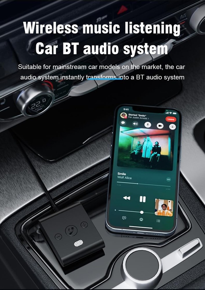 Bluetooth 5.4 AUX Car Adapter， [Enhanced Connection & Noise Small, Black