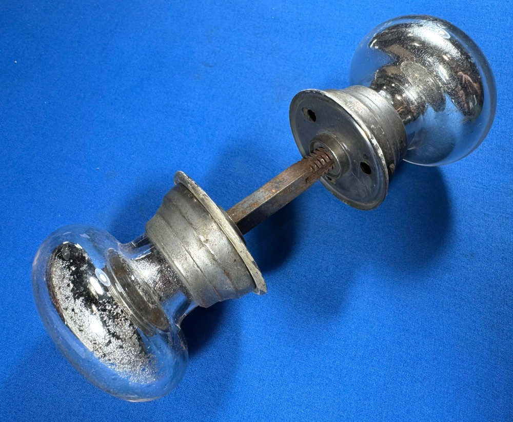 C.1920 Mercury Glass Door Knobs, No cracks, Cool Distressed Reverse Surface