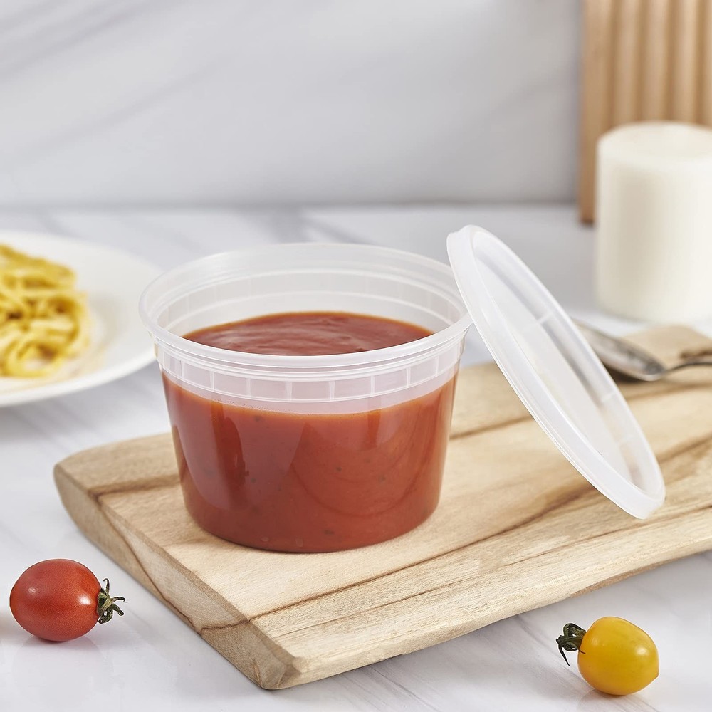 16 oz. Plastic Deli Containers With Lids, 48 Sets - Leakproof, Stackable, BPA...
