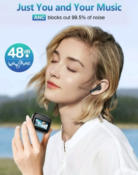 NIB T21 Bluetooth In-Ear Earbuds, LCD Touch Screen, ANC, Equalizer, Black