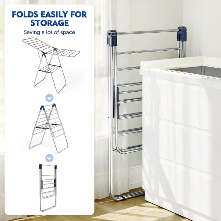Clothes Drying Rack, Height-Adjustable, Foldable Gullwings Laundry Drying Rack