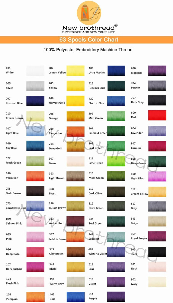 63 Spools Polyester Machine Embroidery Thread Kit 500M Colors Compatible with Br