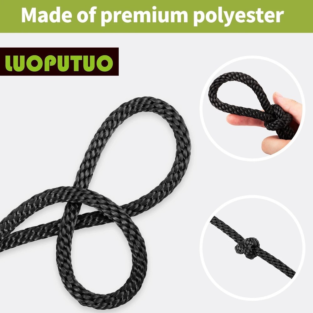 3/8'' 200' Black Polyester Solid Braid Rope
