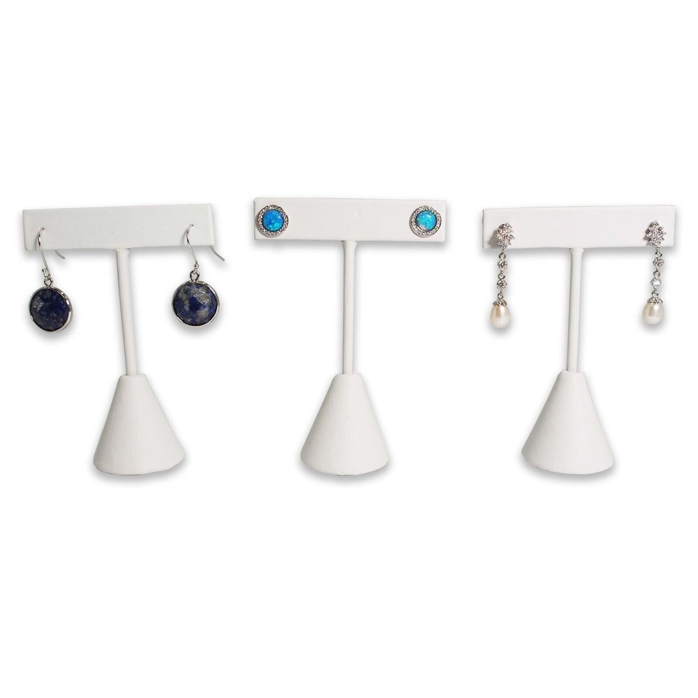 White Leatherette Earring T Shape Display Stands