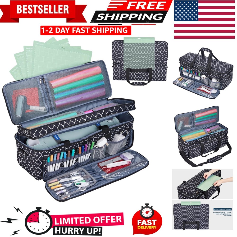 Double Layer Carrying Case with Mat Pocket for Cricut Maker 4, Explore 4, Mul...