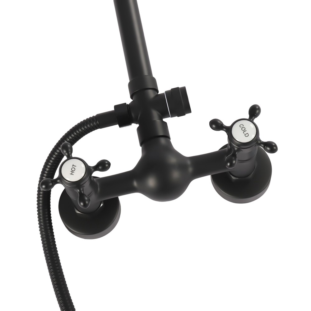 59" Wall Mount Matte Black Shower Faucet Set Hand Shower Double Knobs Unit