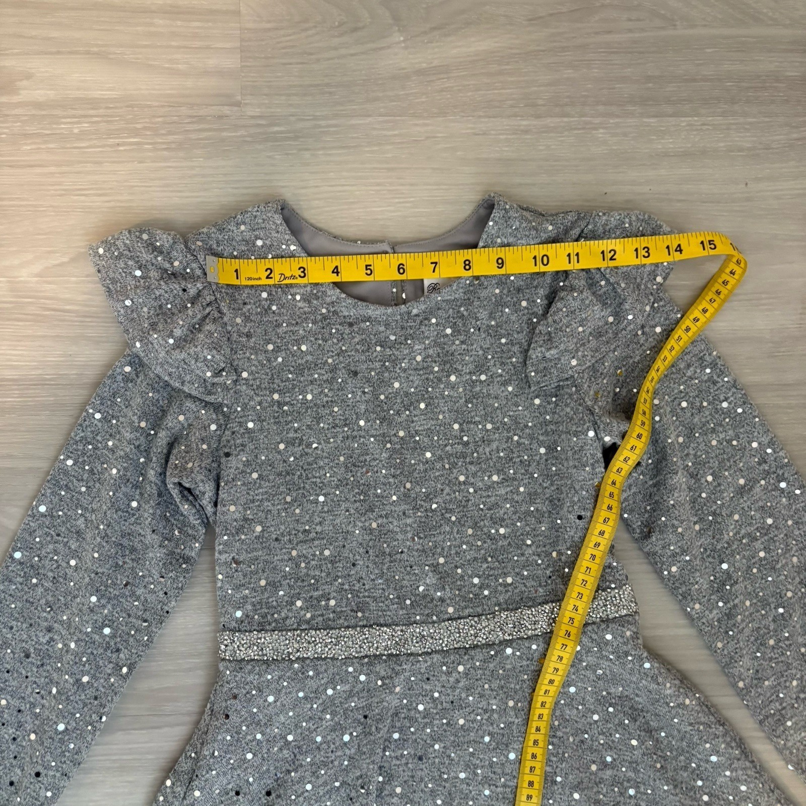 Rare Editions Girls Dress Gray Sequin Ruffle Long Sleeve Party Dress Size 14
