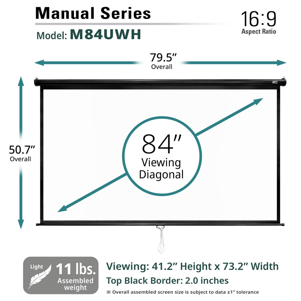Manual Series, 84-INCH 16:9, Pull Down Manual Projector Screen with AUTO LOCK...