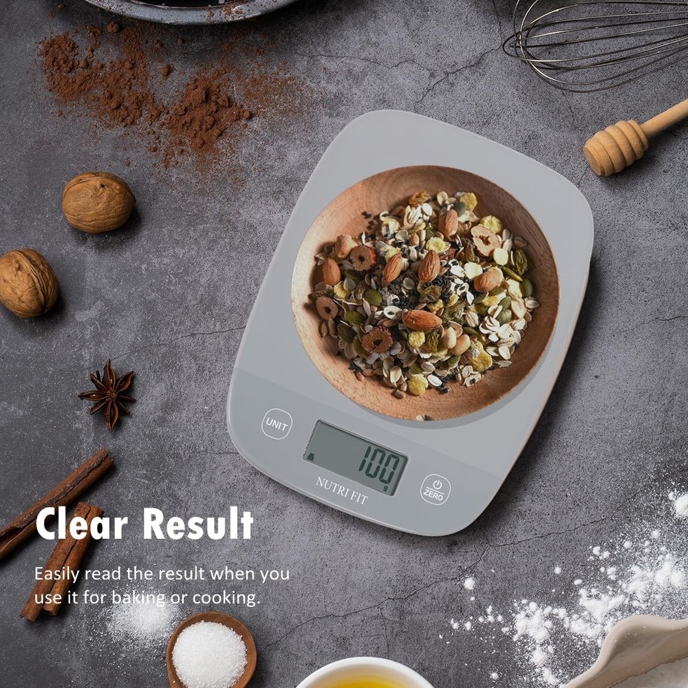 Precision Digital Kitchen Scale with Auto Shutdown - Max 11lb, Cool Gray Design