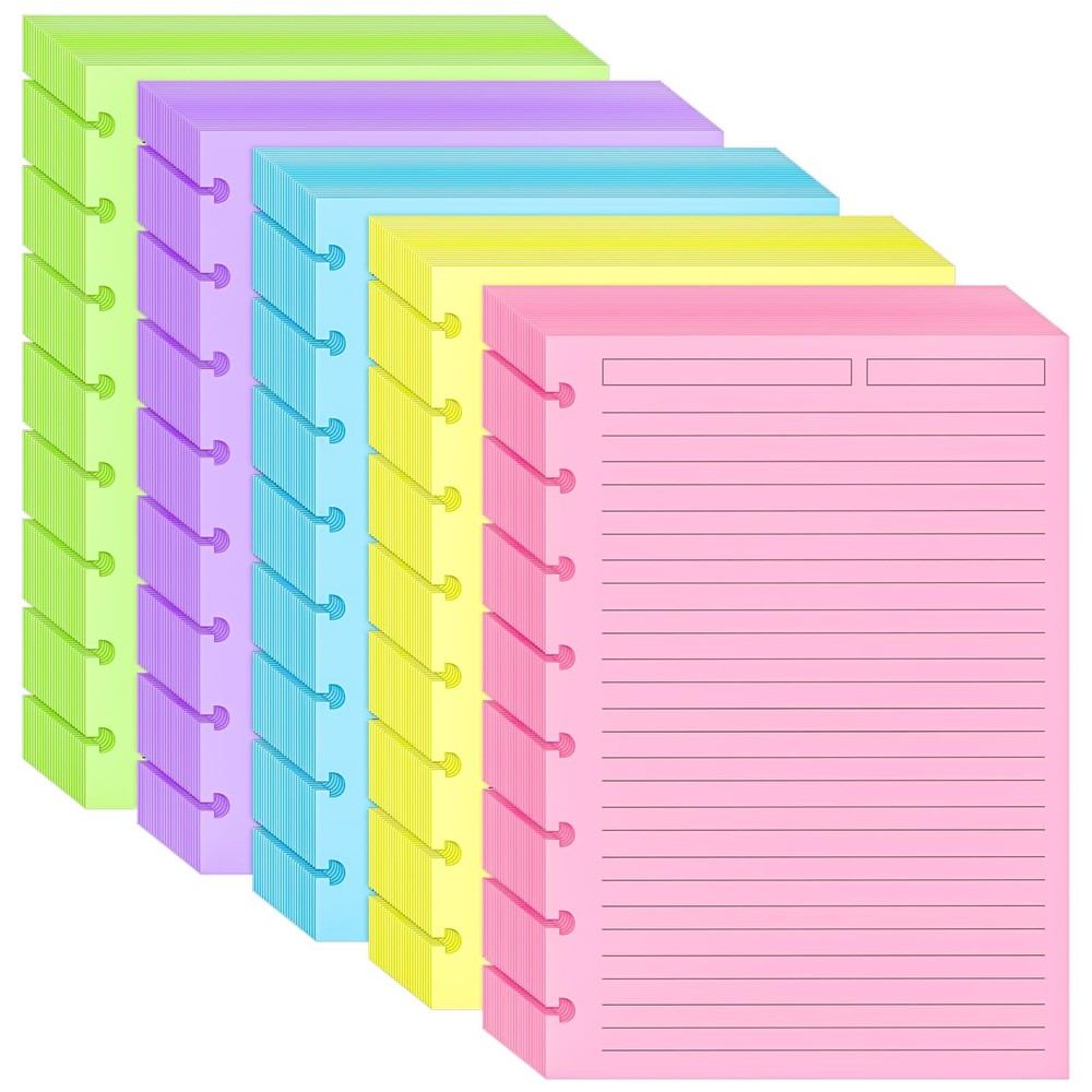MotBach 100 Sheets Junior Size Discbound Lined 5.8'' x 8.2'', Multicolor