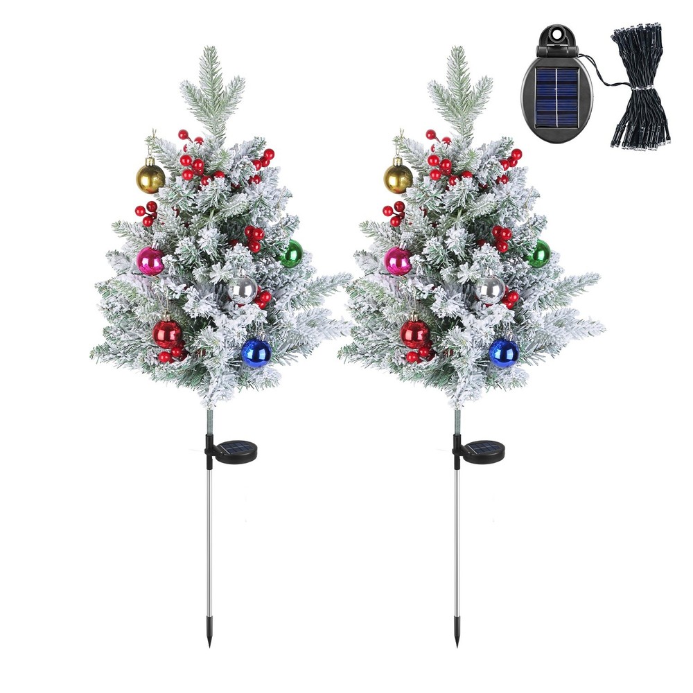 2Pack Solar Christmas Tree Lights Lighted Artificial Christmas Tree Outdoor Yard