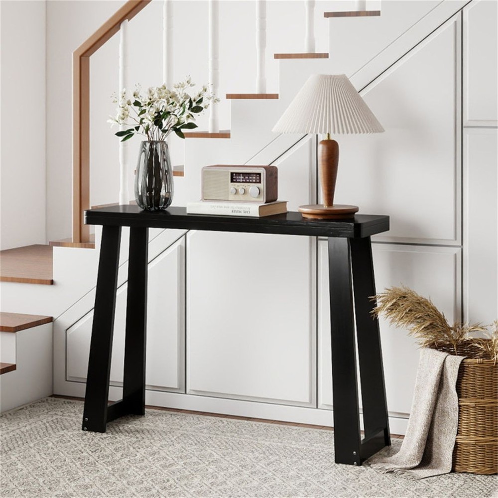 Black Solid Rubberwood Narrow Console Table, 43"Space-Saving Entryway Table