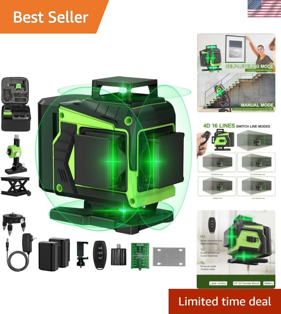 Precision 360° Green Laser Level with Remote & Easy Setup Magnetic Wall Bracket