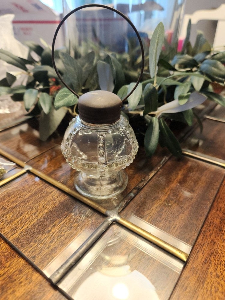 Antique EMPTY Beaded Glass Candy Lantern Container Excellent