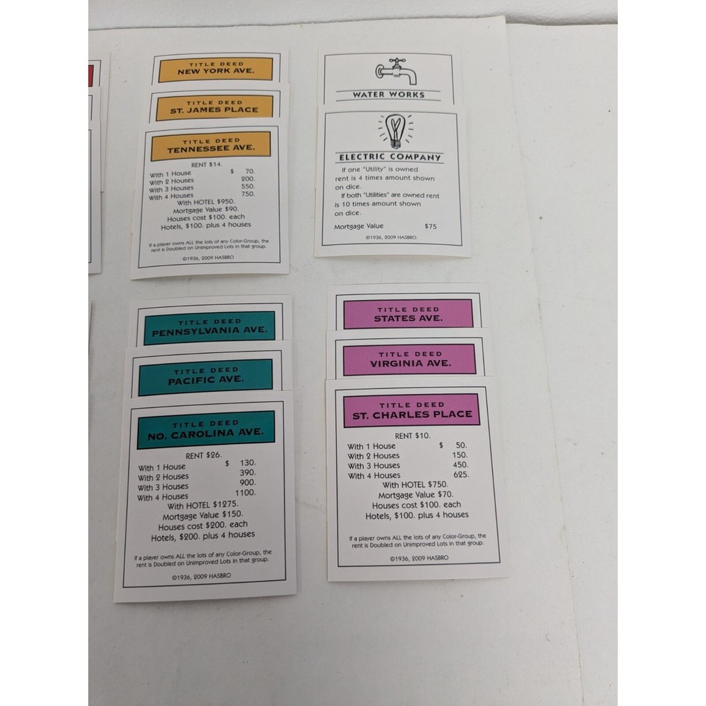 2013 Monopoly Classic Edition Game Replacement Property Cards
