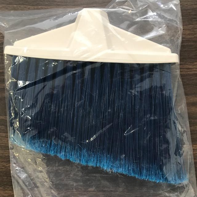 Angled Broom Head, 10" Width, Blue bristles with tan base.