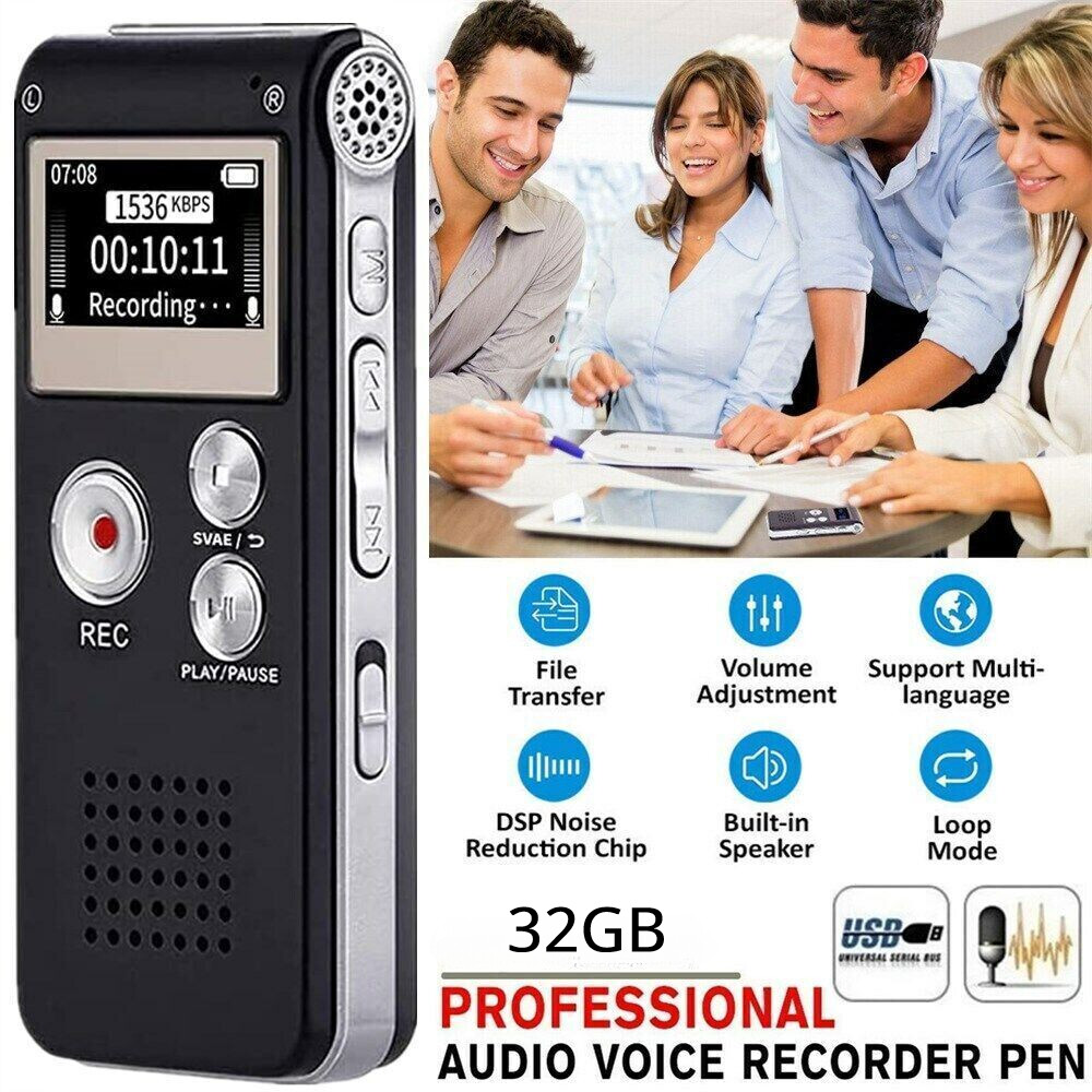 32GB Grabadora Espia De Voz Audio Digital Microfono Grabacion Grabador De Audio