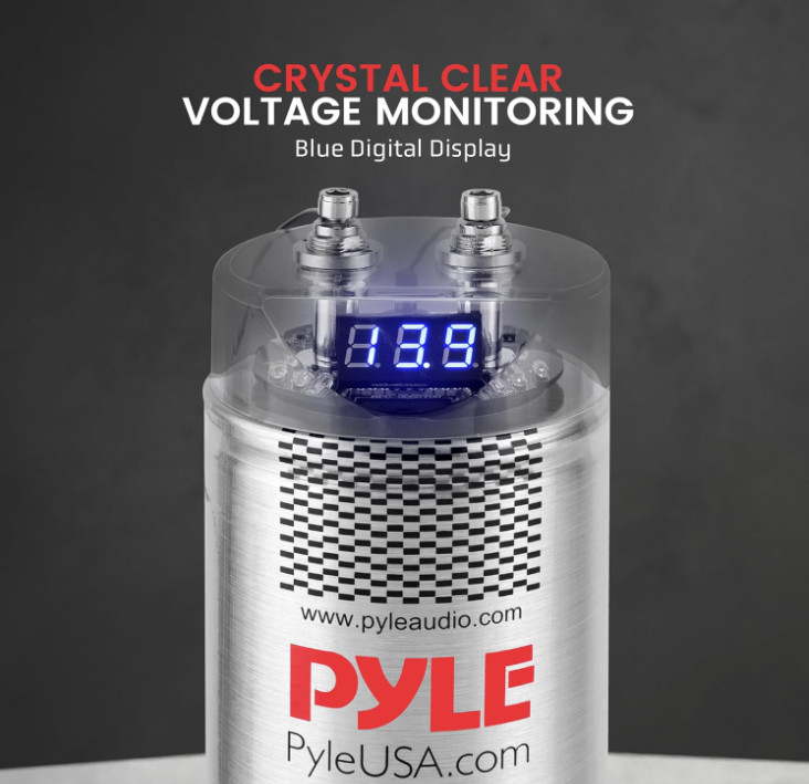 Pyle 5.0 Farad Digital Power Capacitor - High-Performance Car Audio Accessory