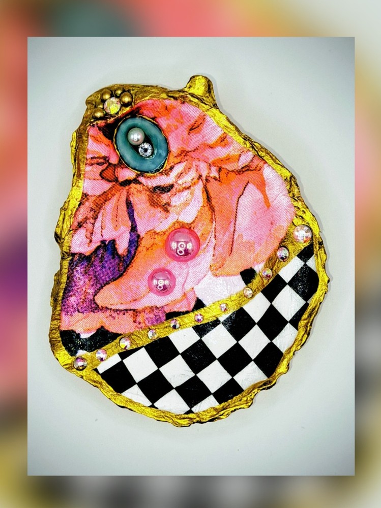 Handcrafted Decoupaged Oyster Shell Ring/Trinket Dish