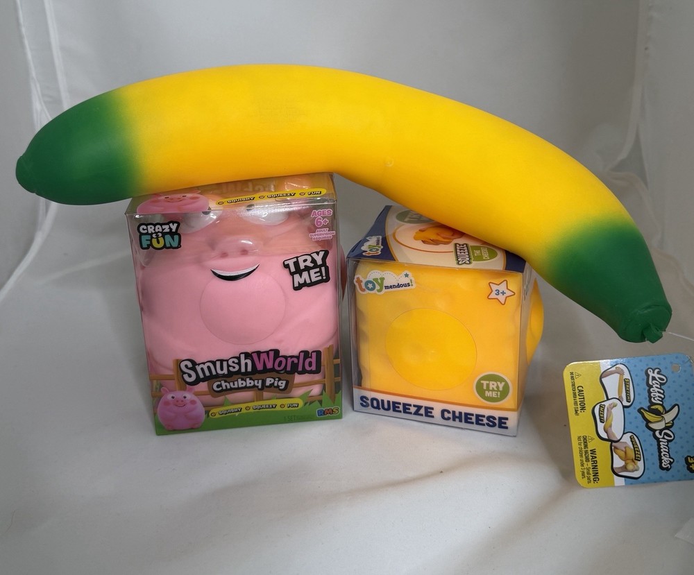 Crazy Fun & SmushWorld Squishy Squeezable bundle. Five below. Tik Tok 🔥🐷🧀🍌