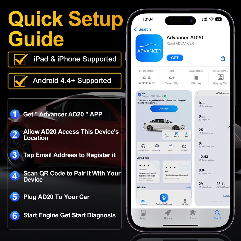 XTOOL AD20 Diagnostic OBD2 Scanner Diagnostic Tool Read/Erase Fault Codes