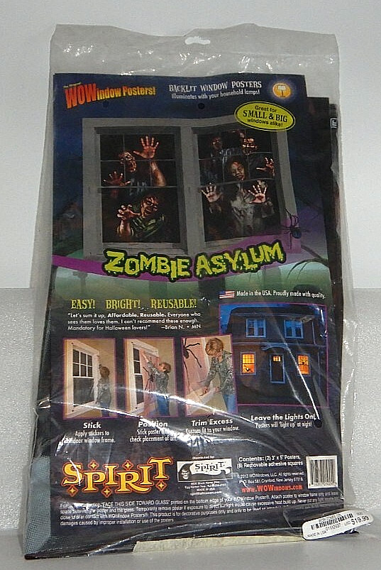 WOWindows Two 3'x5' Zombie Asylum Window Posters-Easy, Bright, Reusable