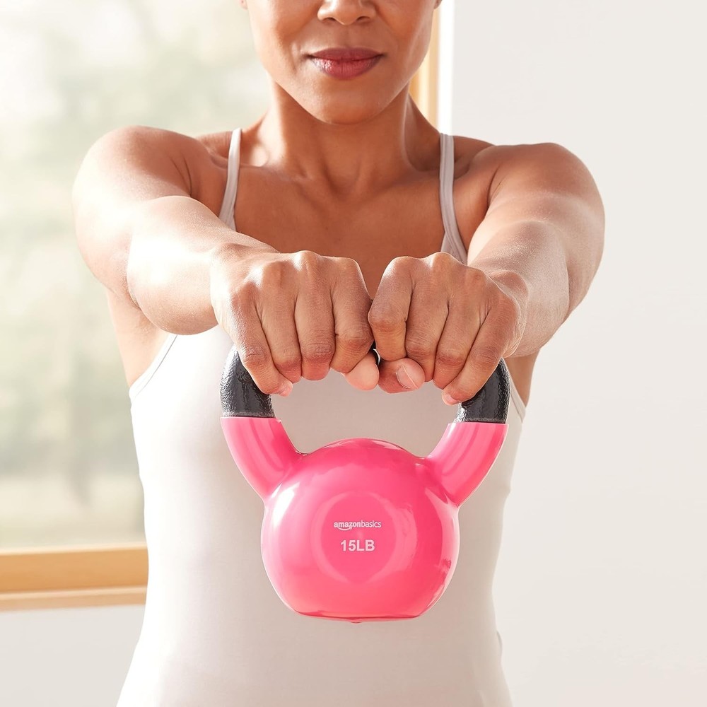 Color Coded Vinyl Kettlebell for Strength Training Weight Lifting Exercises