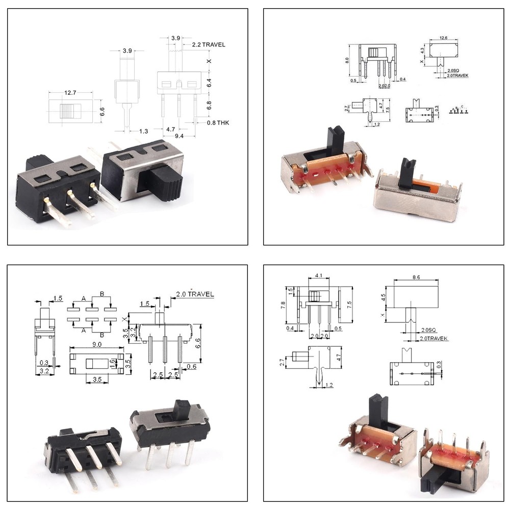 Slide Switch Assorted Kit Mini Micro PCB Panel Slide Switch 2Pin 3Pin 4Pin ON...