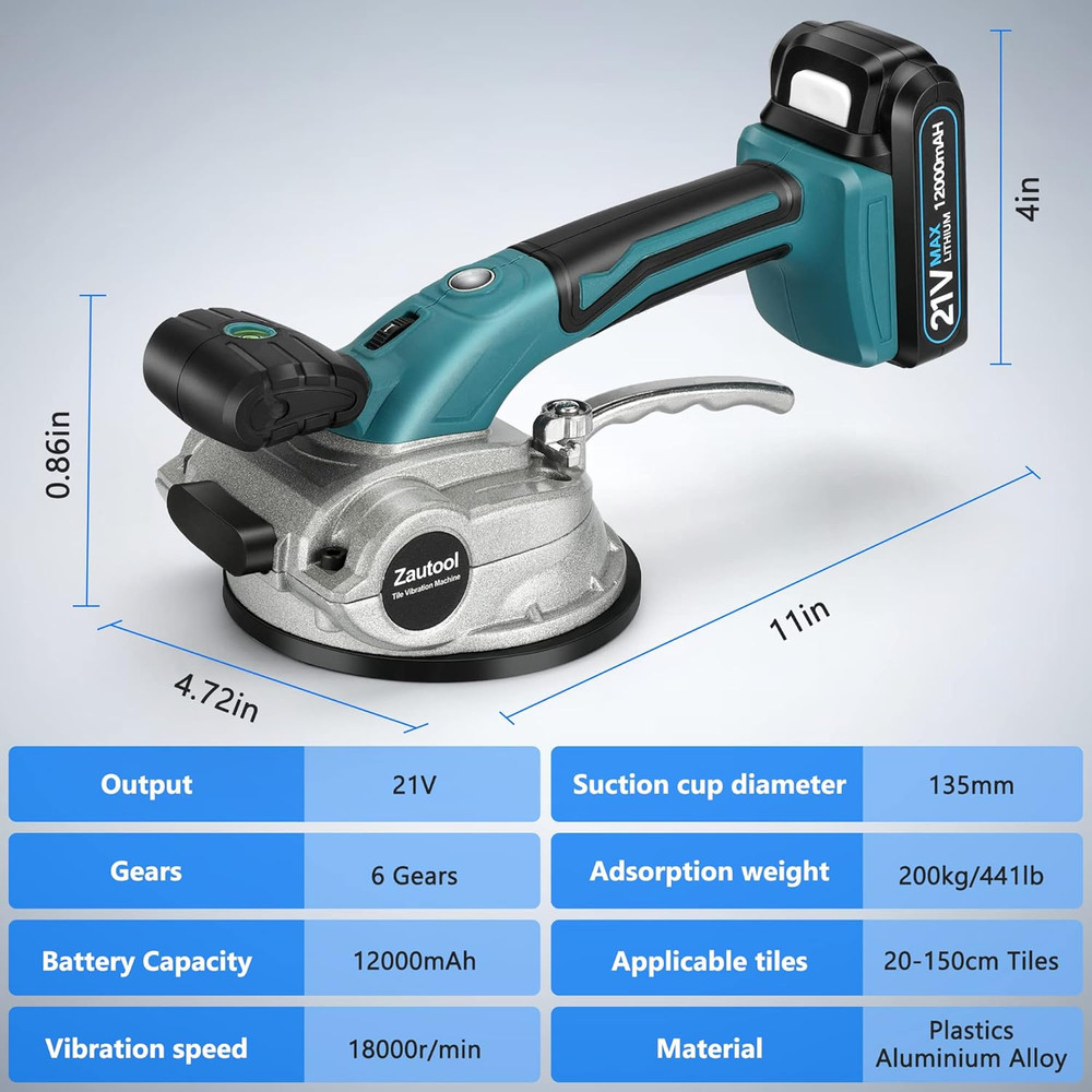 Adjustable Suction Cup Tile Vibration Tool - 6 Speeds, 2 Batteries Included