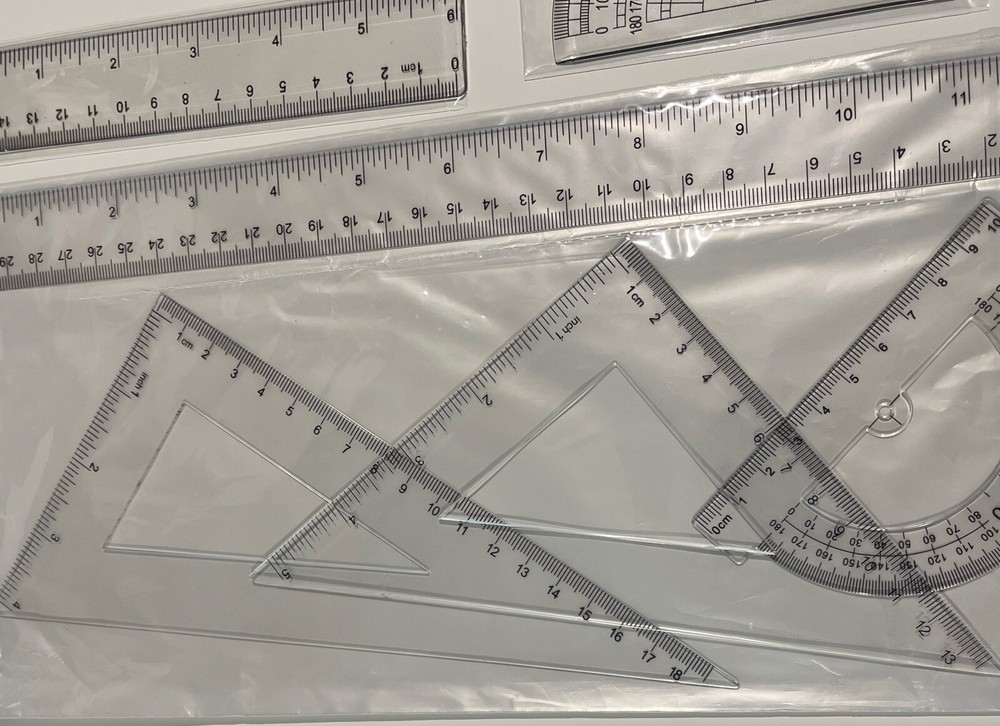 6 Pieces Clear Transparent Plastic Ruler Math Set Geometry Art NEW