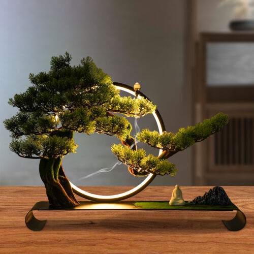 Zen Artificial Pine Tree with Lamp Rings Decoration for Backflow Incense 110V
