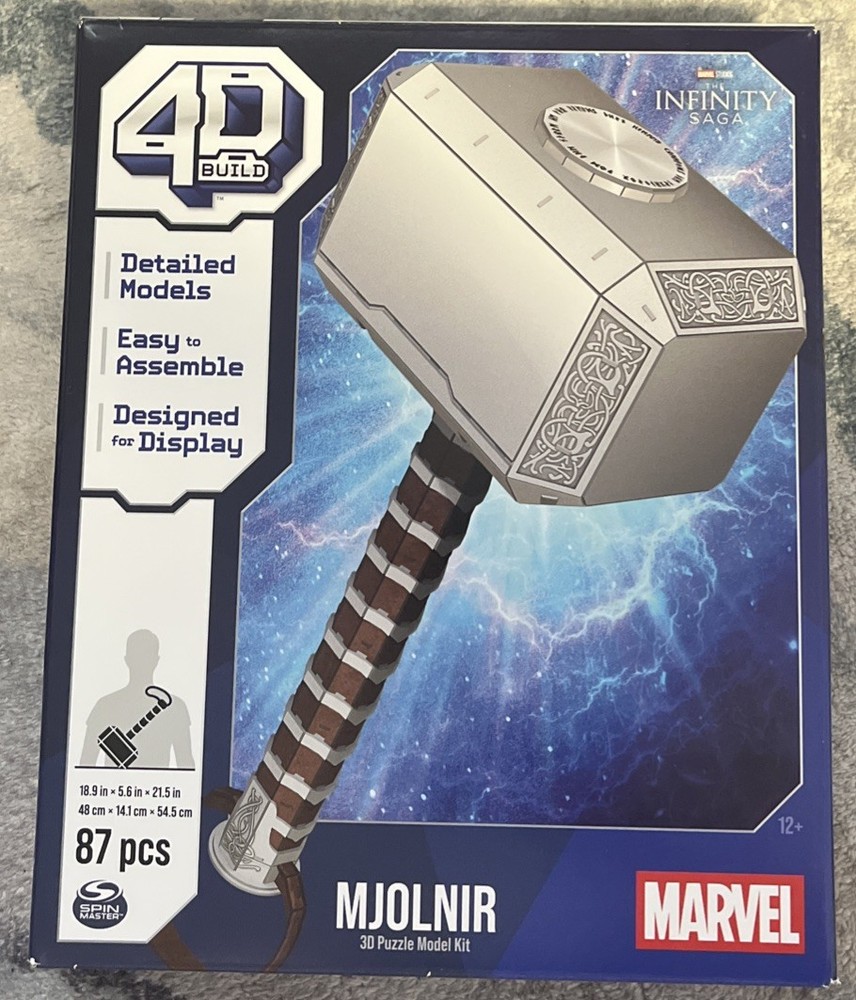 NEW 4D Build Marvel Mjolnir Thor Hammer 3D Puzzle Model Kit 87 Pc Spin Master